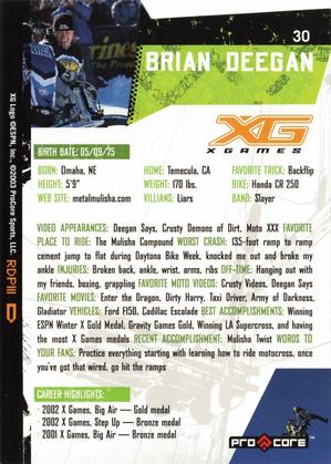 2004 Pro Core Sports X Games #30 Brian Deegan Back
